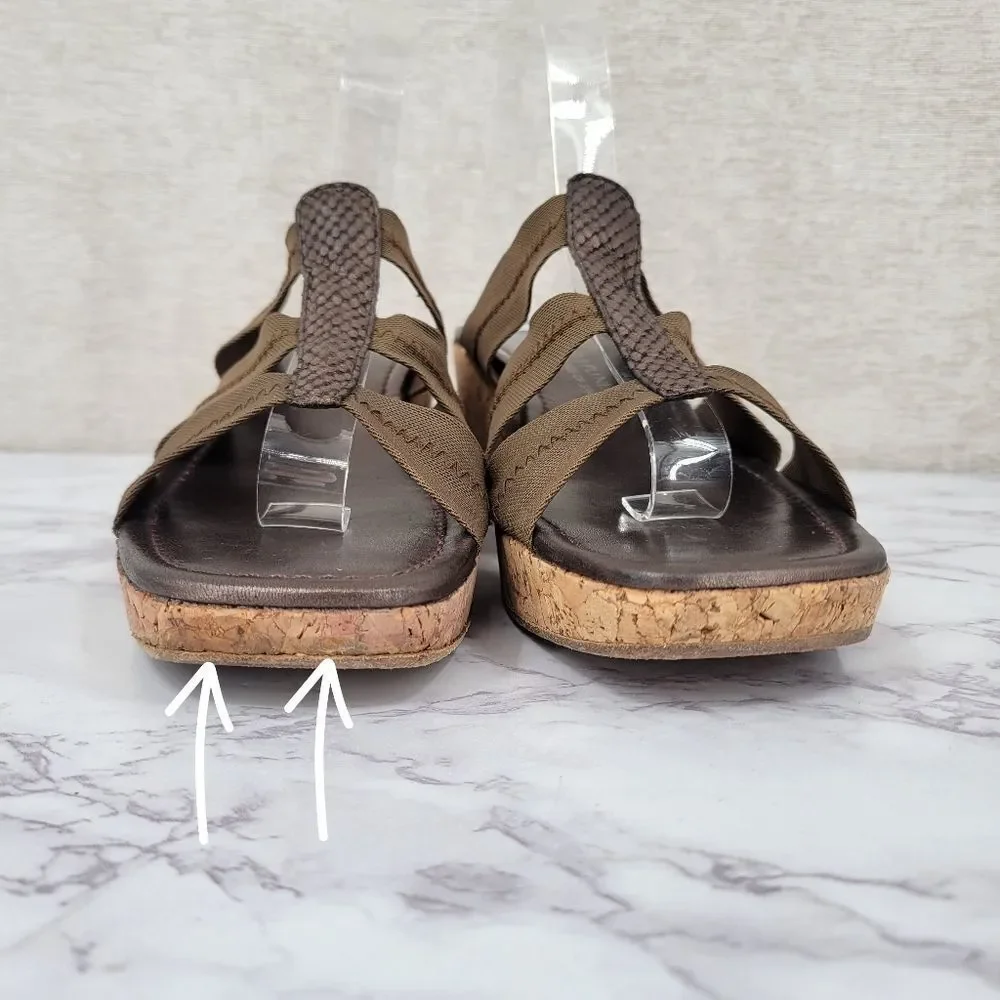 Donald Pliner Vintage Cork Wedge Slide Sandals with Snakeskin Leather Accent